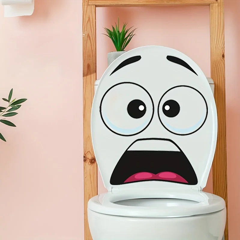1pc Creative 3D Surprised Face Toilet Stickers Bathroom Waterproof Toilet Cover Lid Vinyl Decals Durable Restroom Decoration