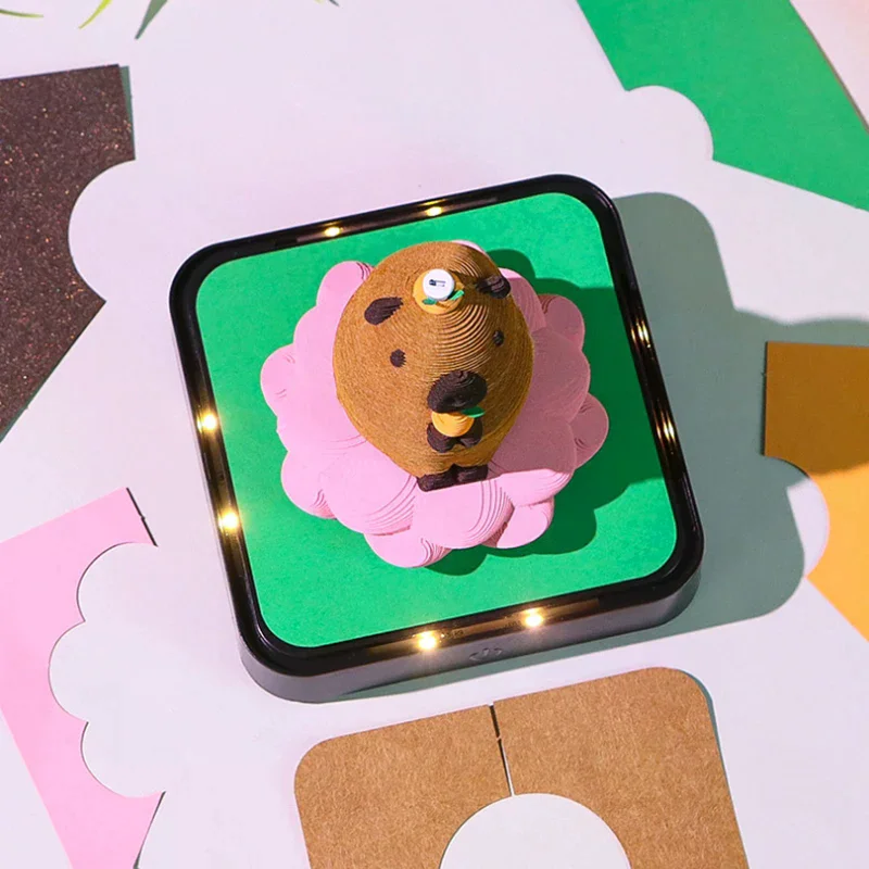 

2026 Desk Calendar With LED Light Capybara 3D Tear-away Calendar Paper Carving Art Memo Pad Notepad Gift Decoration