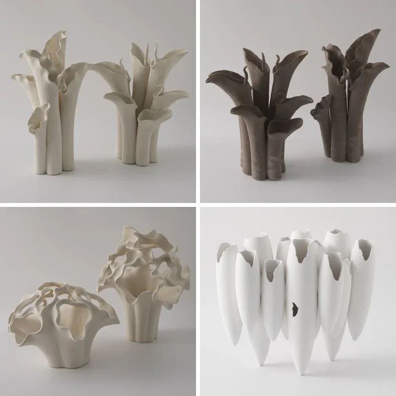 모던한 심플함, 산호색 세라믹 꽃병, 모델룸, 호텔, 침대와 아침 식사, 거실