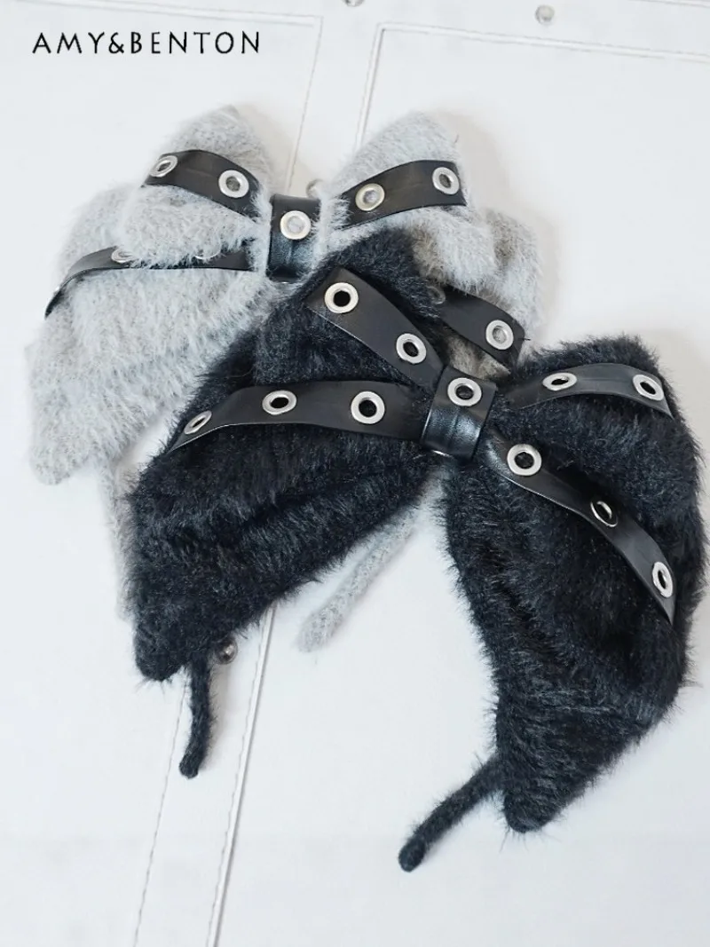 

Gothic Dark Girl Plush Big Bow KC Subculture Sweet Cool Cross Knot Hair Accessories Punk Style Hair Bands for Women