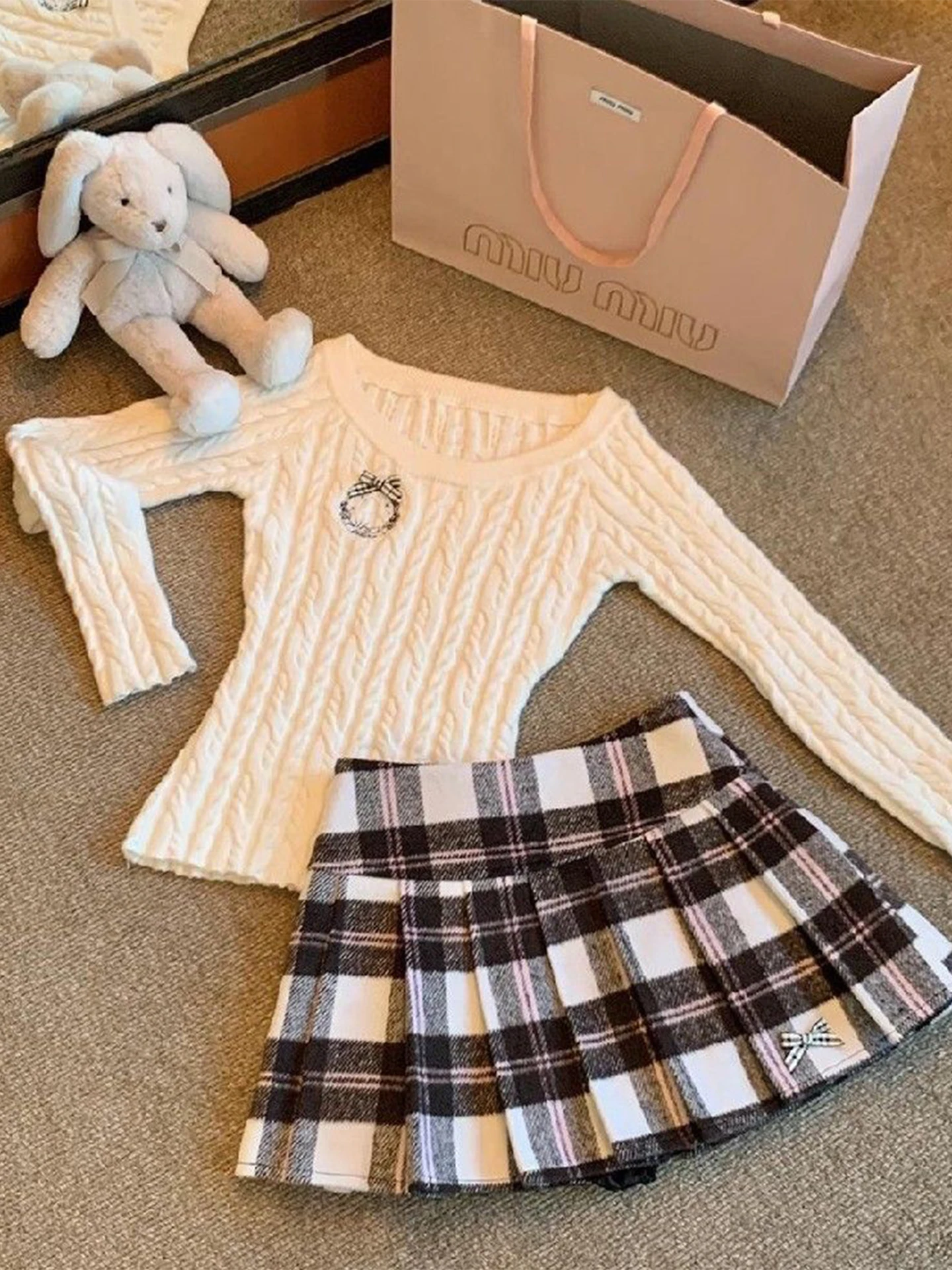 تنورة صوفية مربعات بخصر مرتفع للنساء، موديل جديد لخريف وشتاء 2023، تصميم أمريكي أنيق على شكل حرف A، تنورة متعددة الاستخدامات...