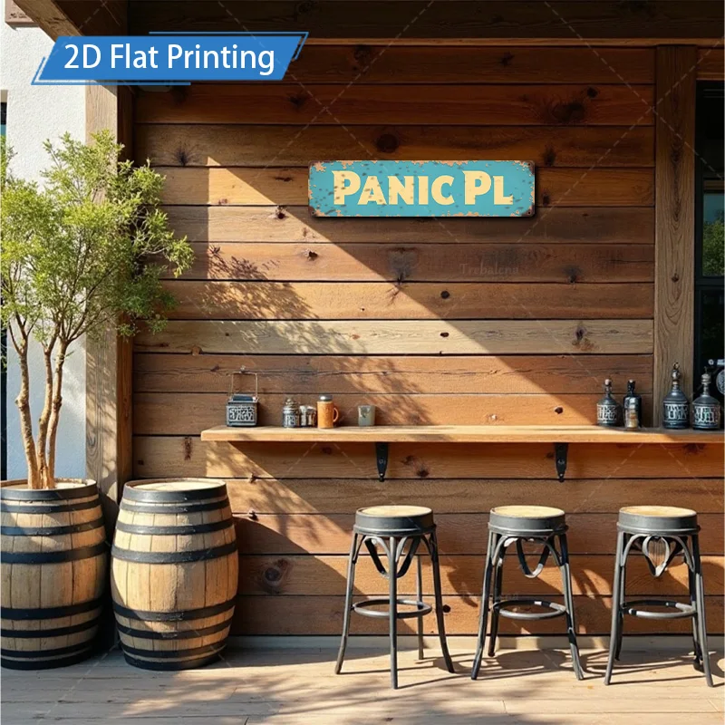 [2D FLAT] 1pc Metal Sign, 4×16inch Rustic Panic Pl Street Sign Metal Wall Art Decor