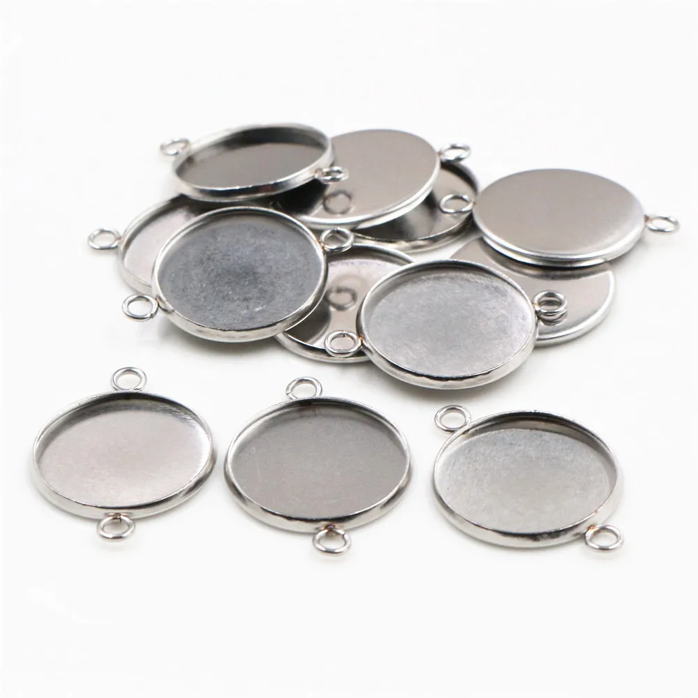 (Never Fade) 18mm 20pcs Stainless Steel 3 Style Cameo Settings Cabochon Base Charms Pendant High Quality