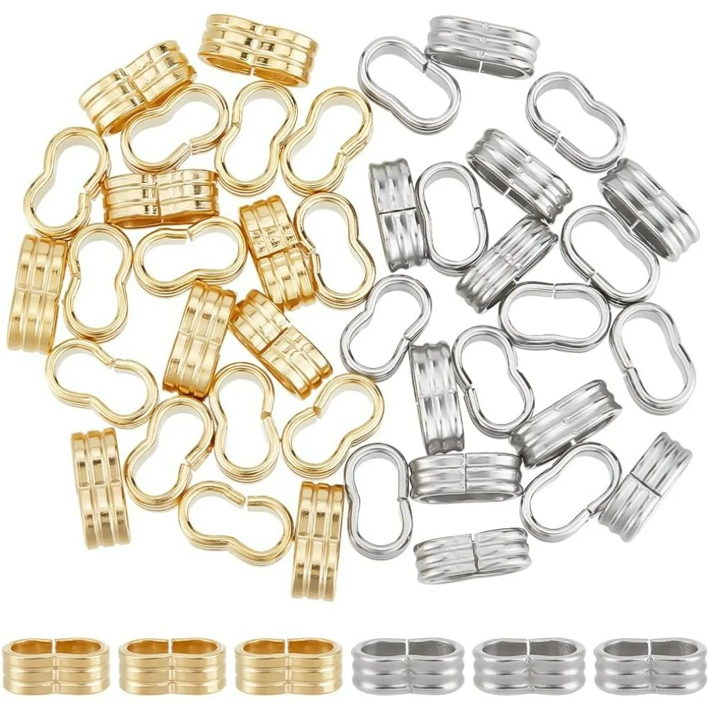 40Pcs 2 Colors 5x10mm 201 Stainless Steel Slide Charm Beads Large Hole Slider Beads Bracelet Crimp Beads Metall Spacer