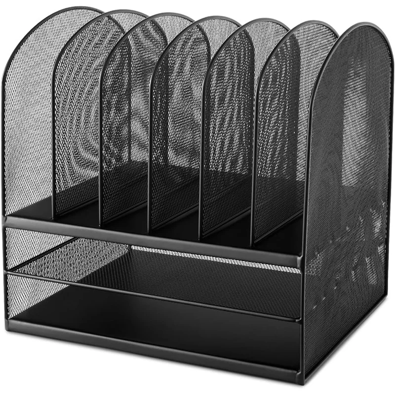 

Onyx Desk Organizer 6 Vertical Compartments 2 Horizontal Trays Mail Sorter Steel Mesh Durable Storage Solution Office Classroom