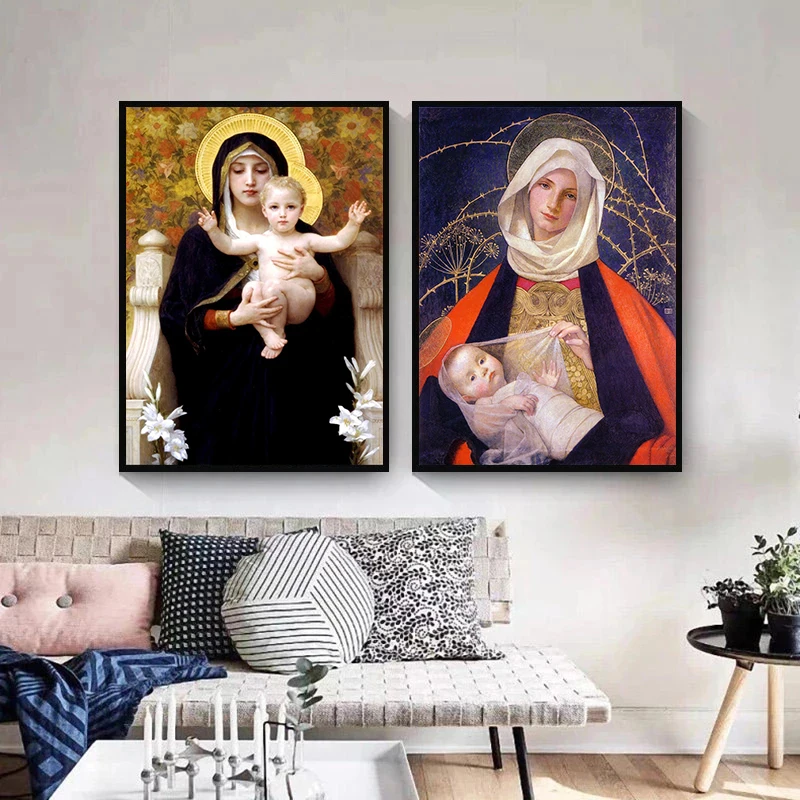 Virgin Mary Sacred Heart Artwork Prints Black Madonna Religious Poster Canvas Painting Catholic Wall Art Pictures Home Decor