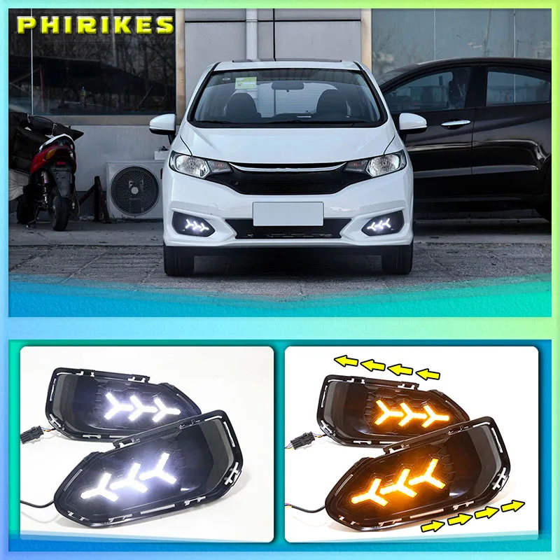 

For Honda Jazz Fit 2018 Turn Yellow Signal Relay Waterproof Car DRL 12V LED Daytime Running Light Fog Lamp