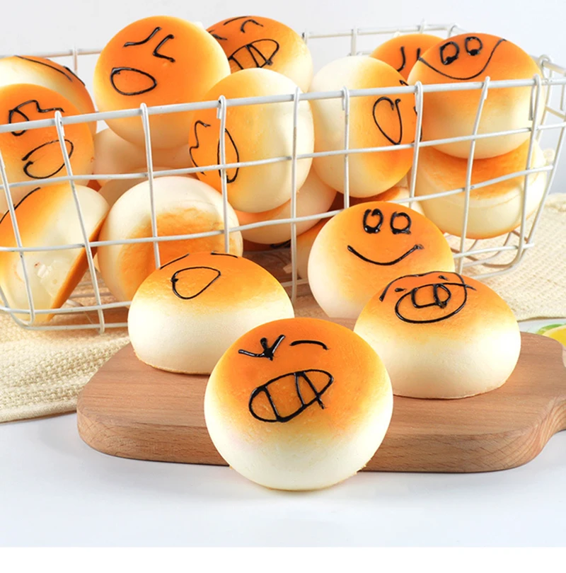 1/5 قطعة الخبز الاصطناعي متعة الوجه المبتسم التعبير على البخار الكعك نموذج بولي PU وهمية كعكة الغذاء التصوير الدعائم حفلة الخبز حلية #3