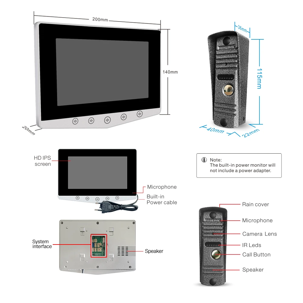 Video Doorphone 4-Wire,Intercom with 1080P Doorbell, Doorphone with Camera,7" Color IPS Display, 100° Wide View Camera