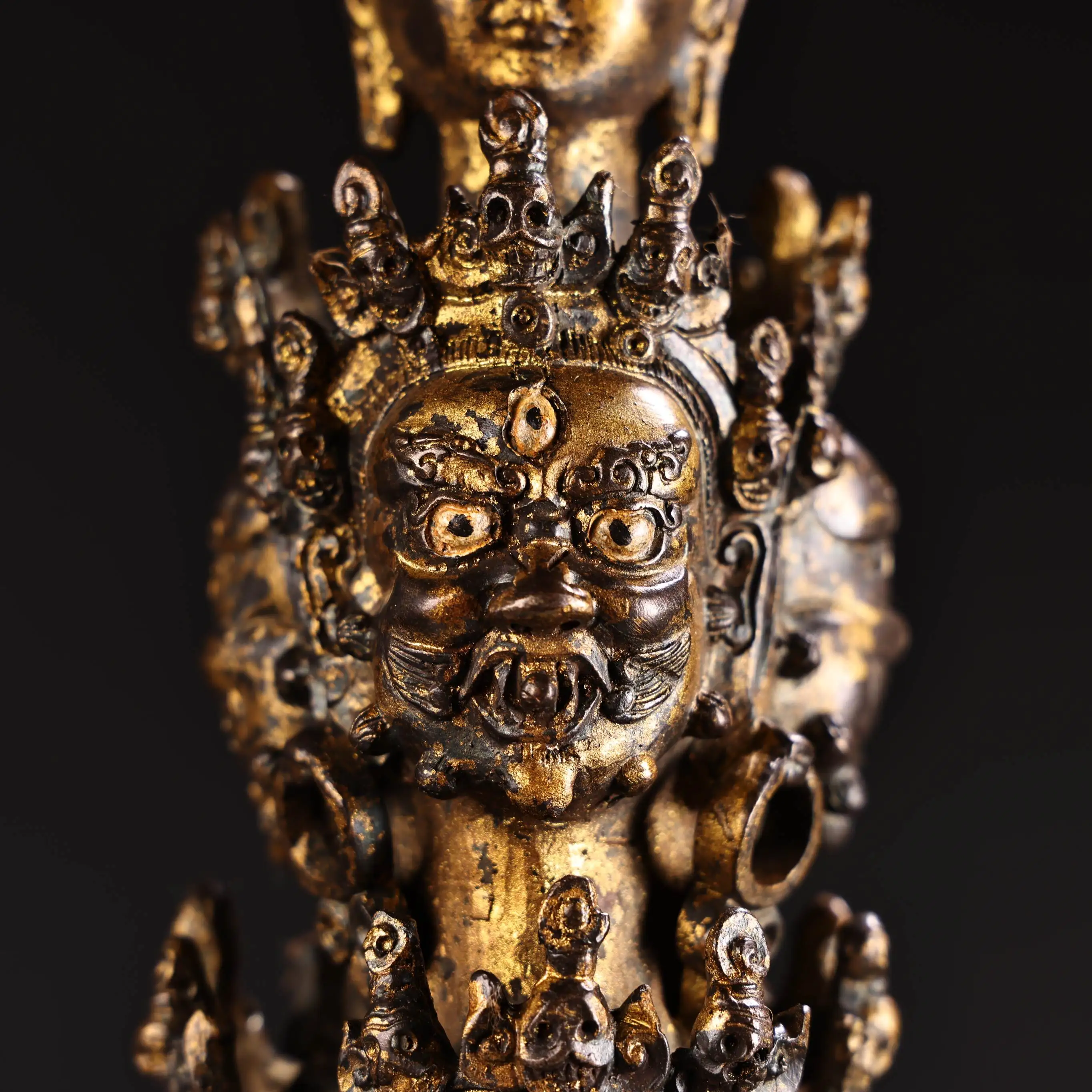 23 "مجموعة معبد التبت البرونزية القديمة الزنجفر الطين الذهب شاكياموني بوذا رئيس 11 ماهاكالا رئيس فاجرا فوربا قاعة العبادة