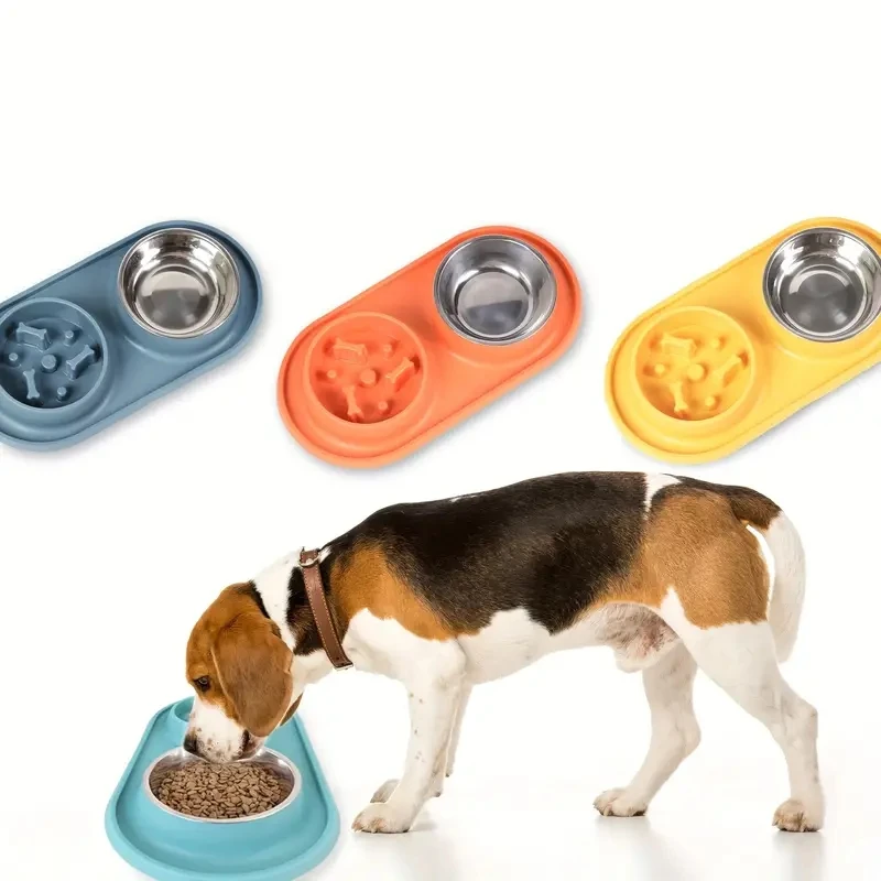 Pet Feeding Supplies, Anti-choking Slow Feeder Dog Puzzle BowlStainless Steel Dog Bowl With Non-slip No Spill Mat