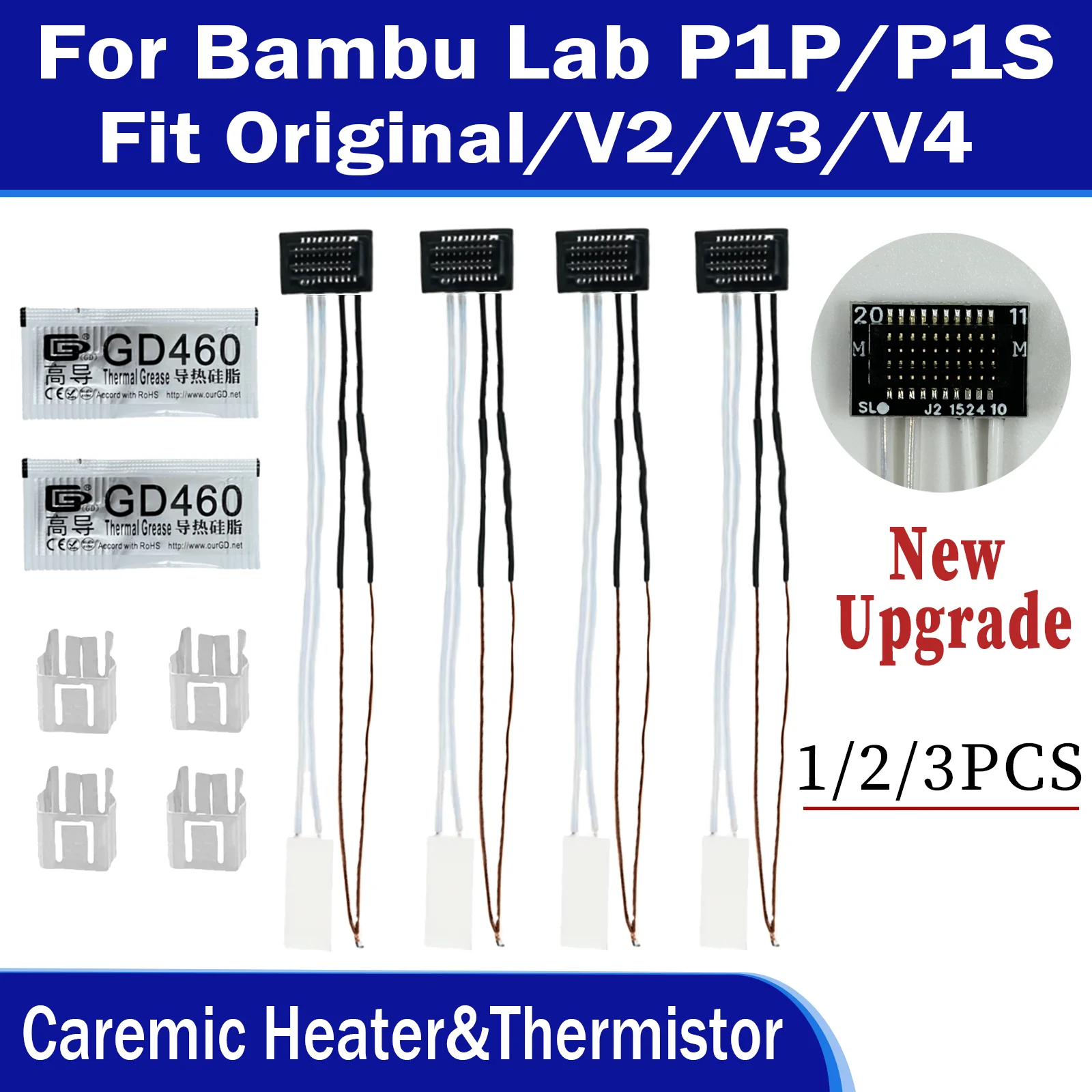 Calentador y termistor Caremic para Bambu lab P1P P1S HotEnd Sensor de temperatura de cartucho cerámico para impresora 3d Bambulab P1S P1P