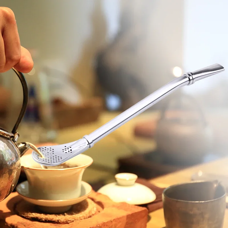 

Spoon Tea Filter Yerba Mate Tea Straws Stainless Steel Drinking Straw Bombilla Gourd Reusable Tea Tools Washable Bar Accessories