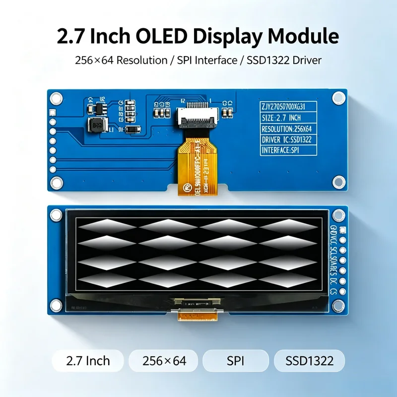 2.Inch OLED Display 256*64 Resolution SSD1322 Driver SPI Interface Supports 16-Level Grayscale Industrial Display 7Pin White
