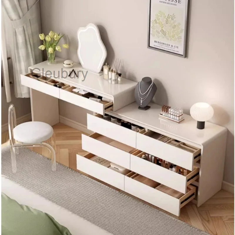Modern Makeup Vanity Desk with Mirror and Light Luxury Dressing Vanity Table with 6 Drawers LED Touch Sensor Mirror, Soft Stool