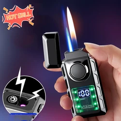 2024 New Rechargeable Pulse Windproof Cigar Lighter Jet Butane Torch Gas Two Types Flame Lighter Smoking Men Accessory Gift BBQ