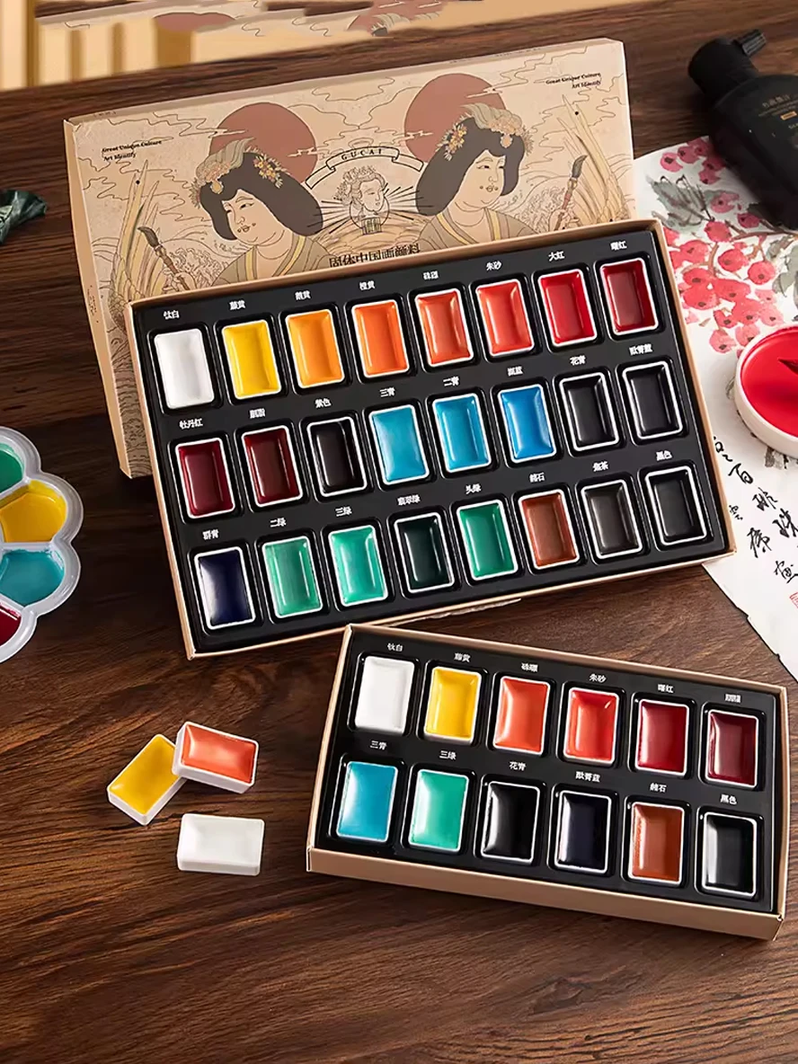Professional Grade Chinese Painting Solid Pigments - 36 Color Mineral Based Set, High Color Rendition & Lightfastness for Artist