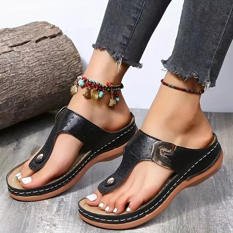 

Summer Women Wedge Sandals Premium Orthopedic Open Toe Sandals Vintage Anti-slip Leather Casual Female Platform Retro Shoes