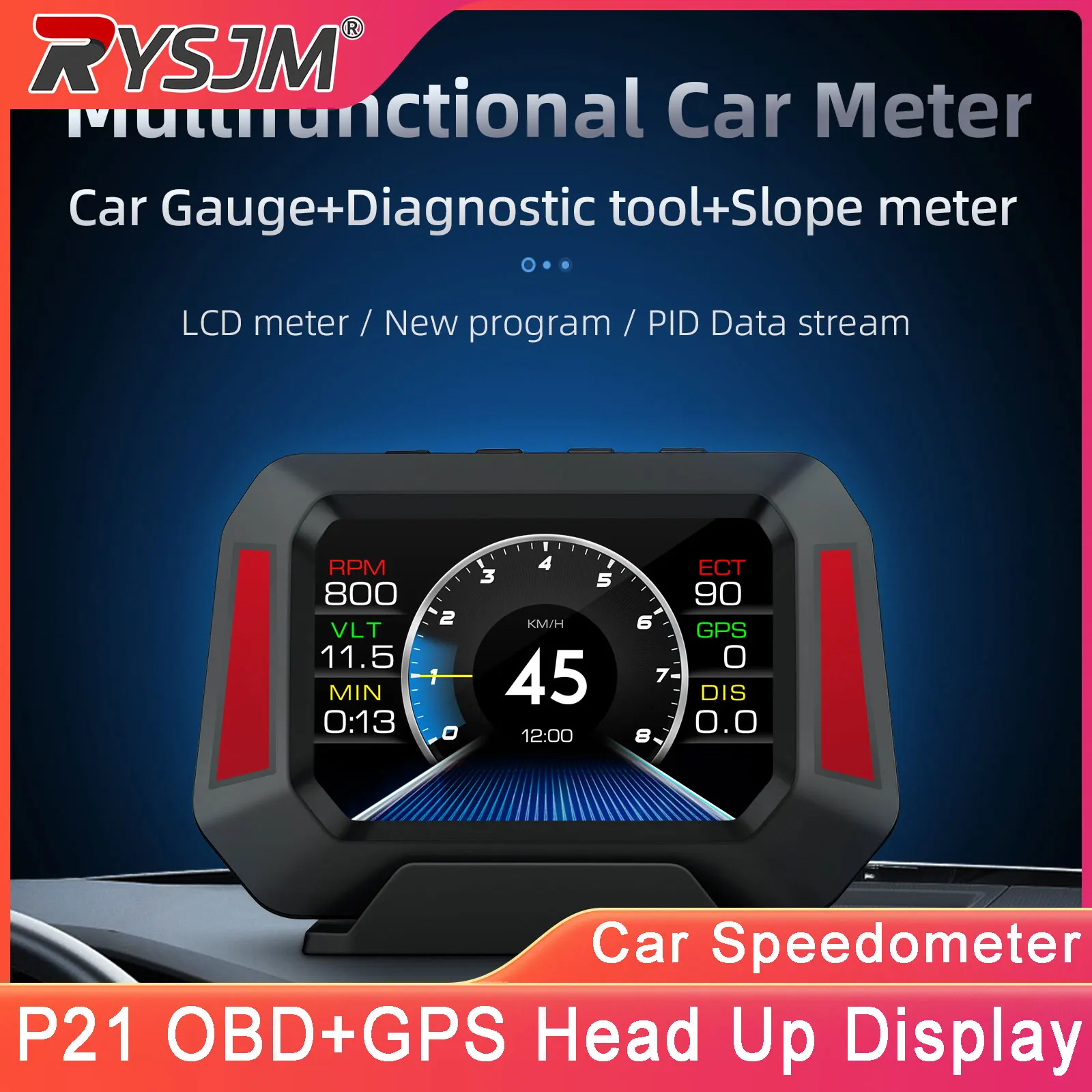 P21 Car HUD Speedometer Digital Meter RPM  Voltage Water Temp Gauge Meter OBD2+GPS Head Up Display Car Electronic Accessories