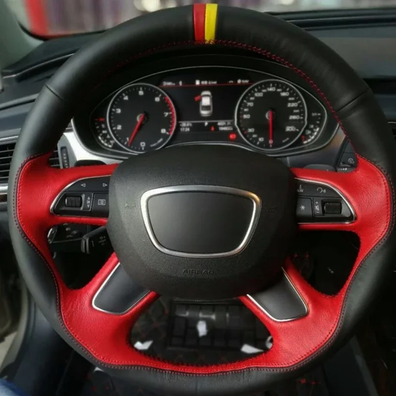 Customize DIY Car Steering Wheel Cover For Audi A6 (C7) 2012 2013 2014 2015 2016 Q7 2013-2015 A8 2011-2016 S8 2013 Car Interior