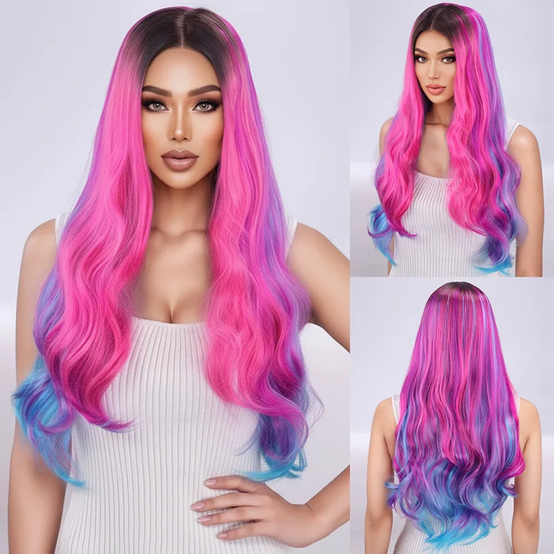 

Fashion Wig Medium Dyeing Gradual Change Long Curly Hair Prom Party Cosplay Wig