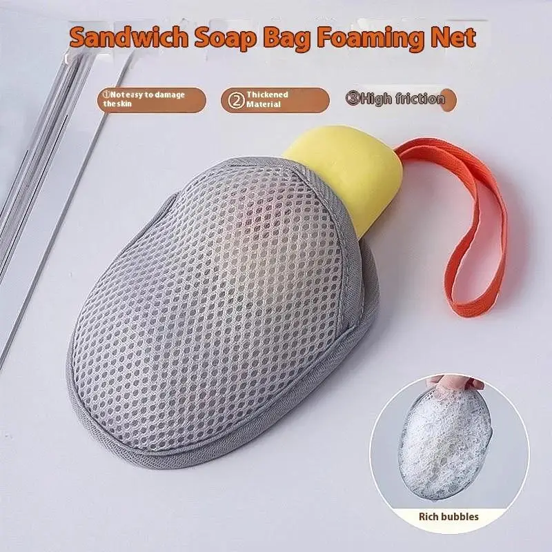 

Bath Cleansing Foaming Net With Lanyard Double-Sided Oval Soap Bag Body Exfoliating Scrubber Sponges Bathroom Mesh Soap Pocket