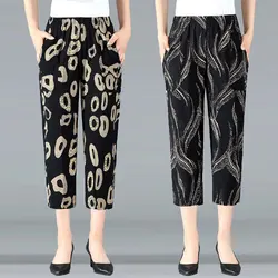 Pantalones Haren estampados Vintage para mujer, pantalón informal con bolsillos empalmados, cintura alta, elástico, combina con todo, verano