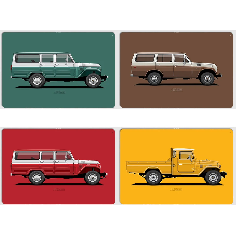 Red Station Wagon FJ55 Pick Up Yellow FJ45 Multiple Color Posters Metal Sign Poster Bar Bedroom Wall Home Decor Room Decoration