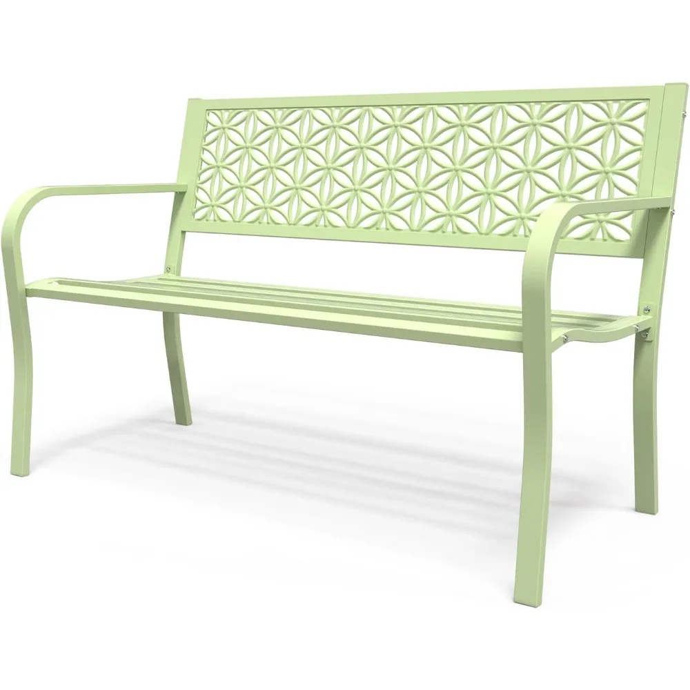 

50" Outdoor Bench Metal with Floral Back, Garden Bench Front Porch Bench for Yard Patio Entryway Park Outside, 800lb Capacity