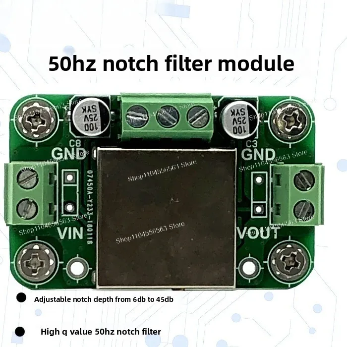 High Q Notch Filter 50Hz Power Frequency Low Offset Narrow Band Stop Notch Depth Single Resistance Adjustable Width Input