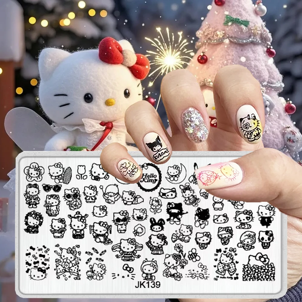 1pcs Hello Kitty Nail Stamping Plate Stickers Cute Sanrio Disney Cartoon Character Nail Stamp  DIY Templates For Nail Art Design