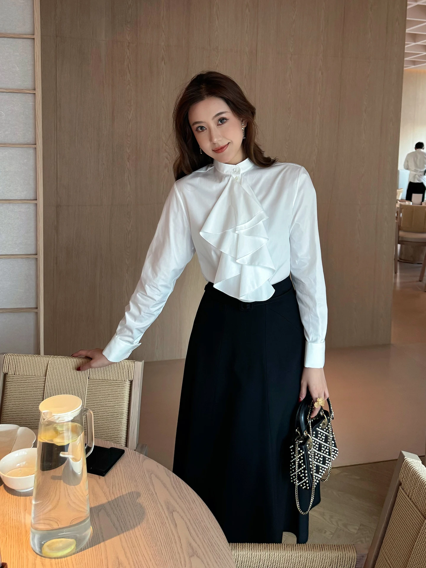 

Linmei Early Spring New 00 Cotton Lace Collar Gentle Personali Commuting irt Women's Faion Set Long Sve Winter Outfit