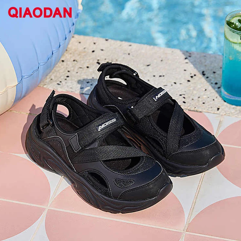 QIAODAN Women's Leisure Sandals Summer 2025 New Soft Sole Sport Beach Shoes Non-Slip Comfortable Outdoor Sneakers XM26241004