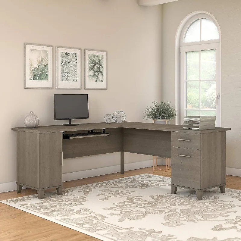 Somerset 72W L Shaped Desk with Storage in Ash Gray