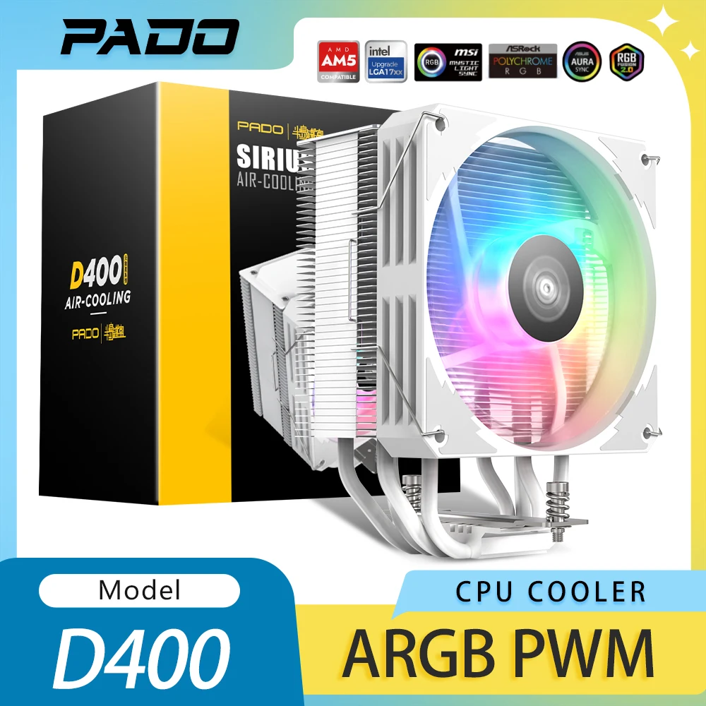 

Aigo PADO CPU Cooler 4 Heat Pipe PC Radiator Cooling 4PIN PWM Silent 3PIN 5V ARGB Fan for Intel 1700 1150 1155 1156 AM3 AM4 AMD