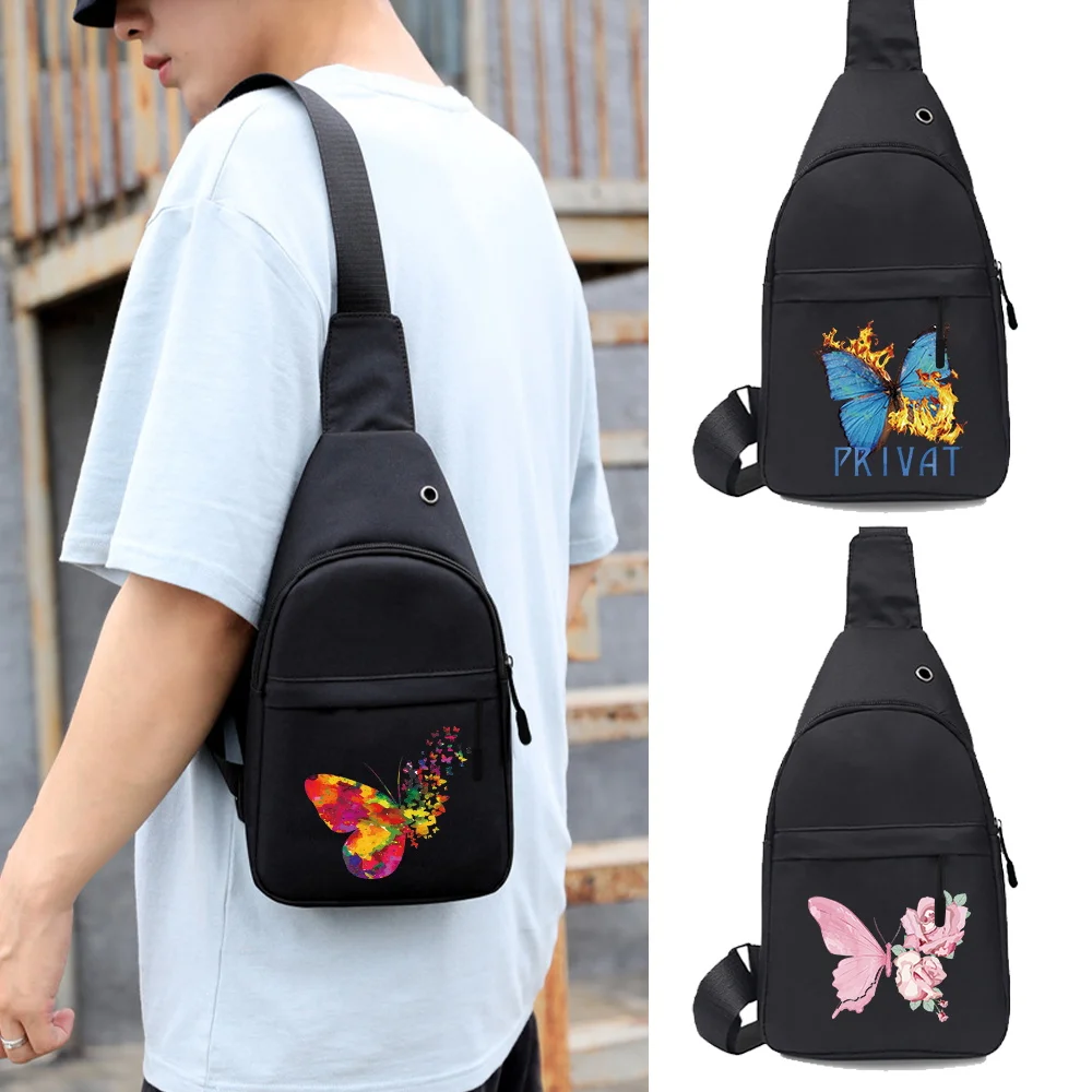 Chest Bags Men Shoulder Bag Women Sling Crossbody Bag for Male 2024 New Casual Handbag Fashion Butterfly Series Travel Phone Bag