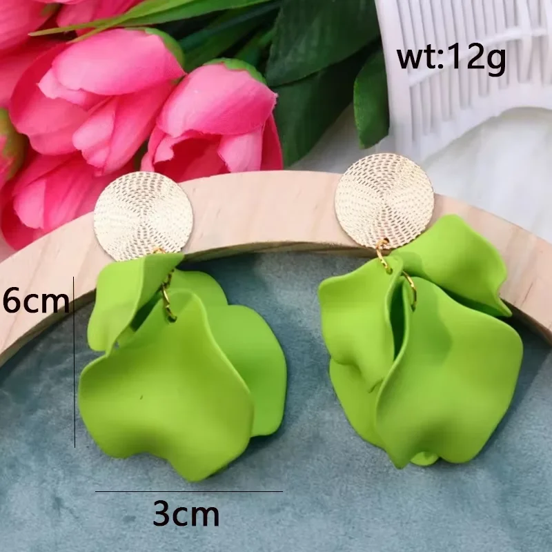 Neon Fuchsia Plastic Petal Drop Earrings Women Colorful Petal Gold Color Disc Drop Earrings Green Pink Carol Color Girl Earring image 5