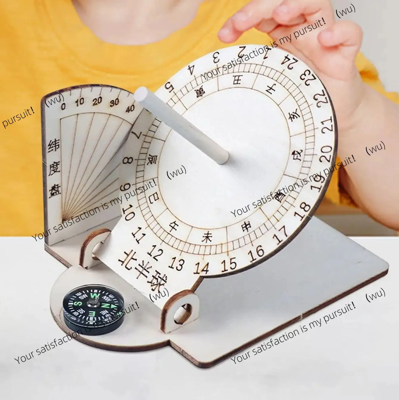 ZOCI-DIY Equatorial Sundial Clock Wooden Building Scientific Model DIY Teaching Aid Educational Toys For Kids Desk Accessories