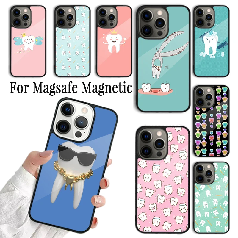 Phone Case For iPhone 16 15 14 13 12 Mini 11 Pro Max Plus Magsafe Magnetic Wireless Charging Cover Dentist Dental Crowned Teeth