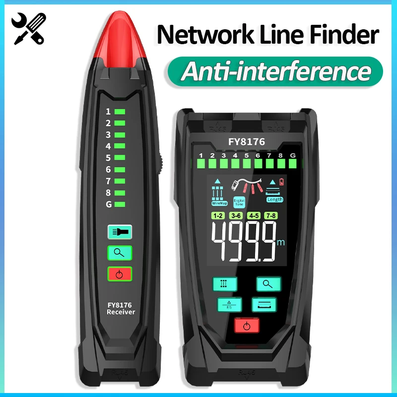 FY8176 Network Cable Finder TDR RJ45 Network Tester Sensitivity Adjustable Fault Distance Location and Cable Length Test