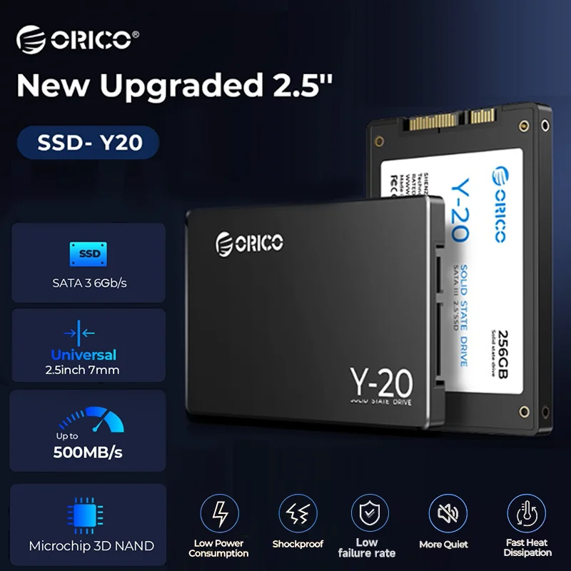 

ORICO Y20 2.5” SATA 3.0 SSD Internal Solid State Drive 128GB 256GB 512GB 1TB 3D NAND UP to 550MB/s Universal Reliability