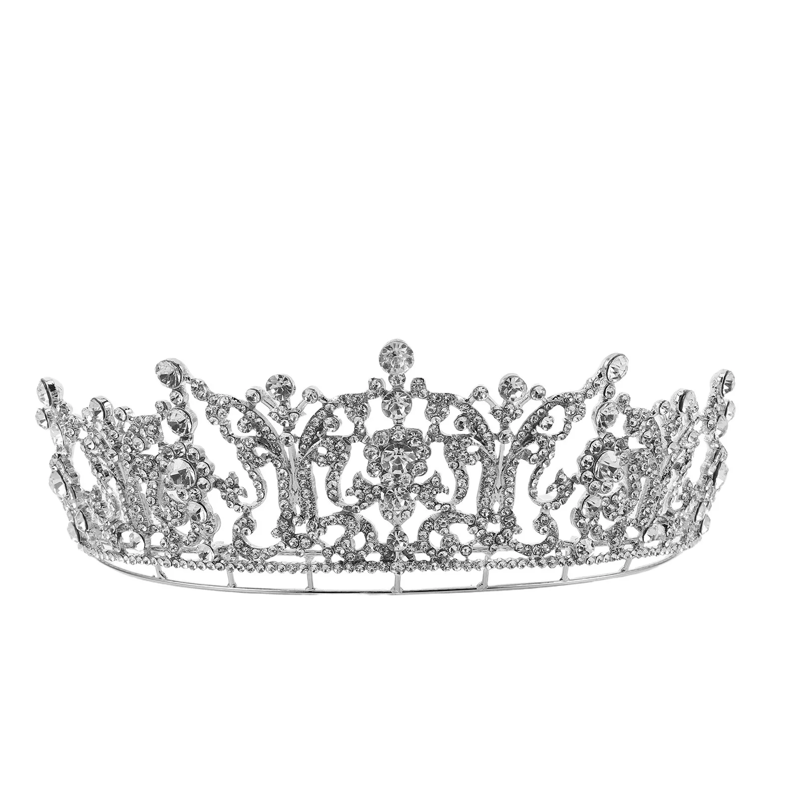 

Metal Bridal Tiara Rhinestone Wedding Crown Silver-Plated Finish Elegant Bride Headpiece for Weddings Bridal Showers Prom and