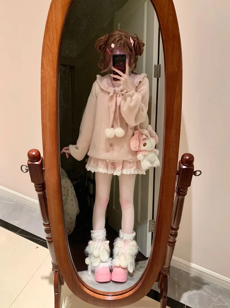 Japońskie dziewczęce słodkie słodkie miękkie woskowane sweter z dzianiny sweter damski imitacja dzianiny z norek płaszcz jesienno-zimowy szalik kaszmirowy