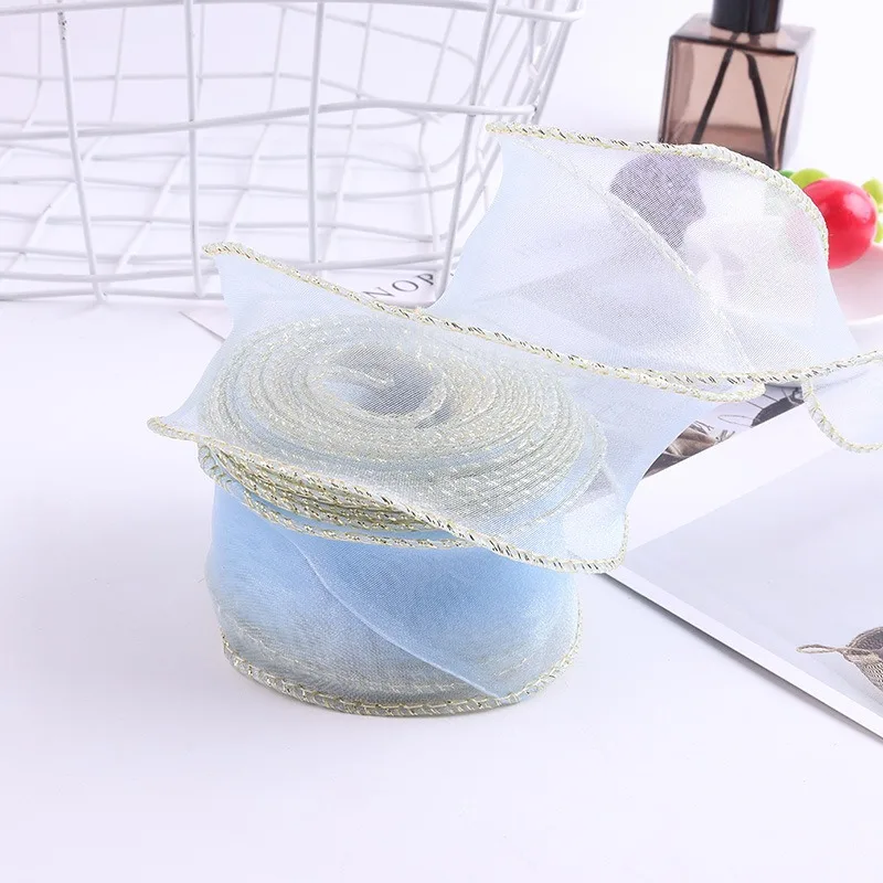 Romantic 4cm*9m  Polyester Fishtail Ribbon with Gold Rim High Quality for Gift Packing Home Decor Party Wedding Decorations