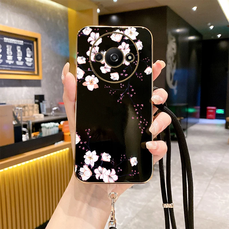 A3 Plum Blossom Luxury Plating Phone Case For Xiaomi Redmi A3 Turbo 3 9CNFC A1 13C 11A 10C 10A 13R 9i 9C 12C 12 10 9A A8 Cover