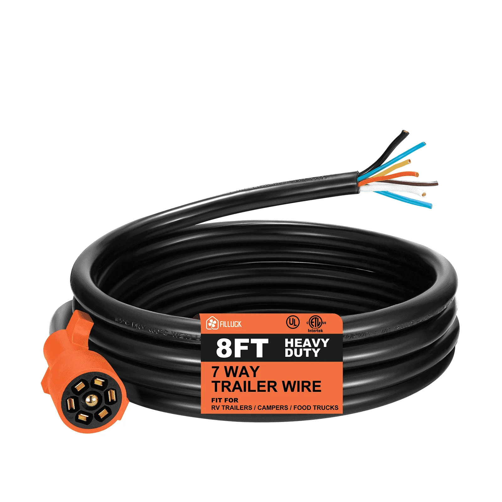 

8FT 7 Pin Trailer Wiring Harness with Double Prongs Trailer Connector, 7 Pin Trailer Plug Heavy Cord,for RV Standard