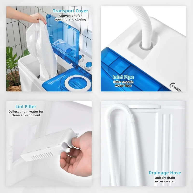 Washing Machine, 2 in 1 Washer and Spinner Combo, 26lbs Capacity 18lbs Washing 8lbs Spinning,w/Timer Control,Built-in Drain Pump