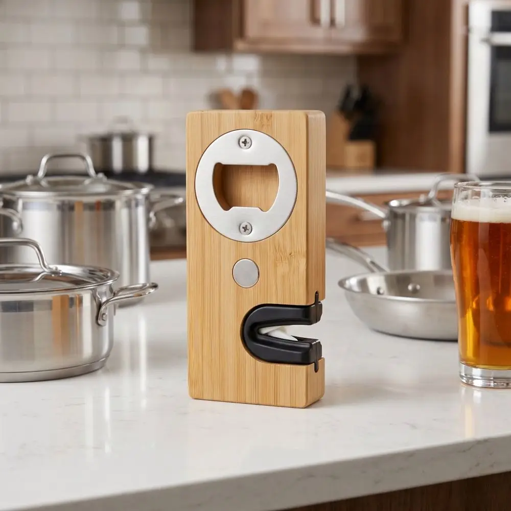 Rectangle Beer Bottle Opener with Cutter Sharpener Magnetic Feature Jar Remover Manual Reusable 2 in 1 Bottle Tapper