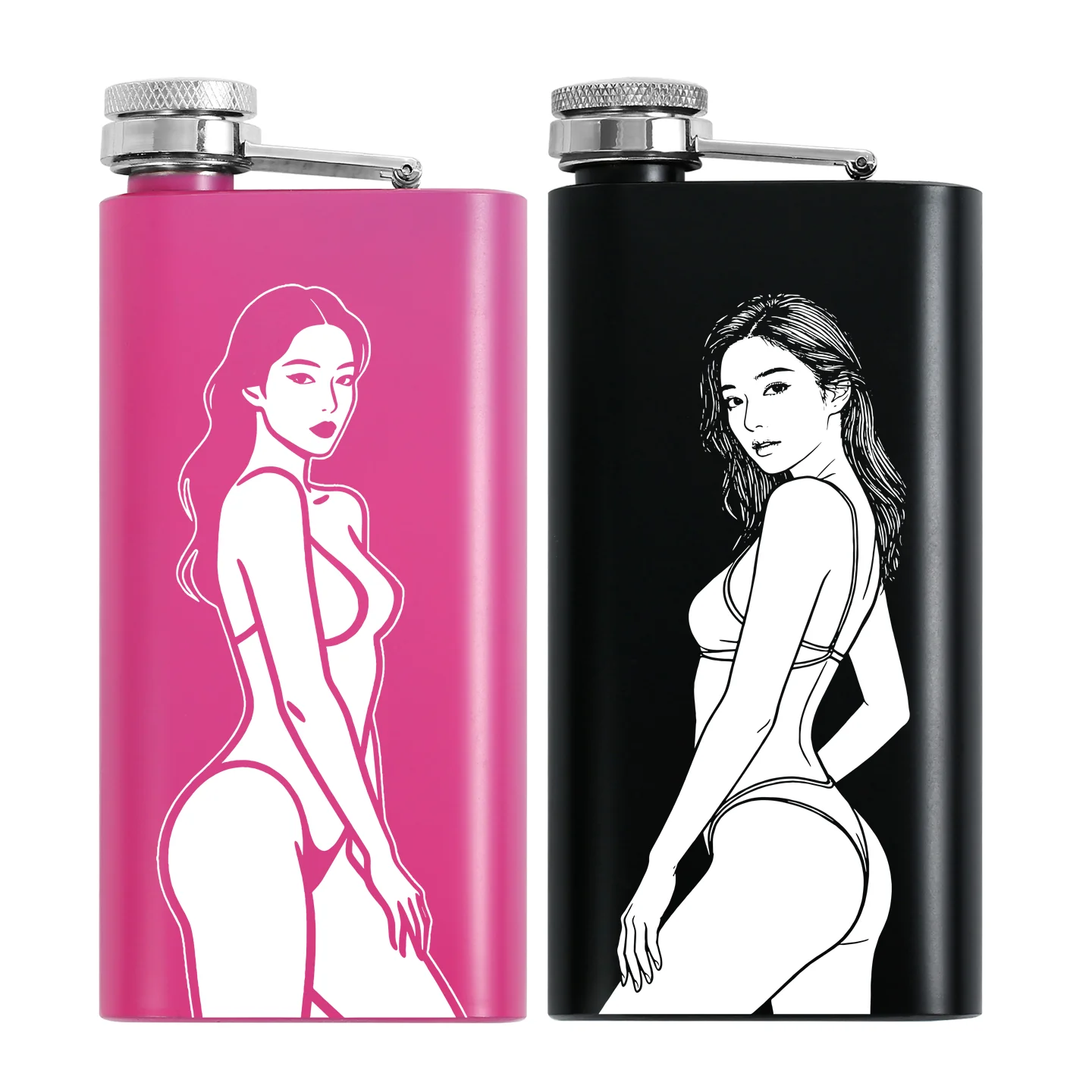 Cantil de Bolso de Aço Inoxidável 304 de 5oz (148ml) com Design de Garota Sexy e LOGO Personalizável, Garrafa Portátil para Água, Uísque, Vodka e Outros Destilados, Presente para Bebidas