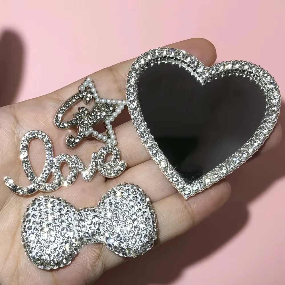 4 sztuk/zestaw luksusowe pełne diamentowe kokardki Hollow perła gwiazda serce lustro z Rhinestone miłość śmieci etui na telefon Ipadcase dekoracje Charms